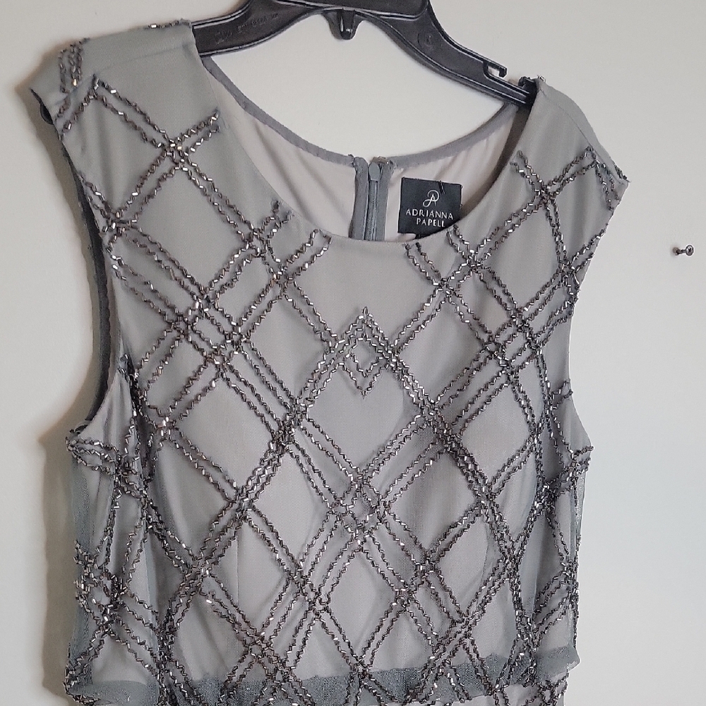 Adrianna Papell Silver And Gray Formal Gown Wedding Mother Dress - Picture 3 of 6